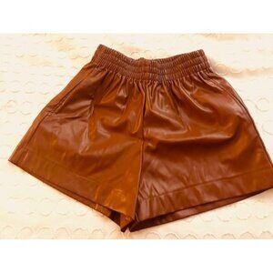 Entro Brown Faux Leather High-Waisted Dressy Elastic Festive Shorts w/Pockets L